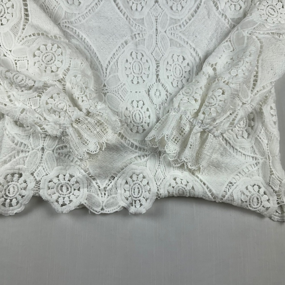 DNA White Floral Guipure Lace Mock Neck Long Sleeve Blouse Top Medium - Picture 5 of 8
